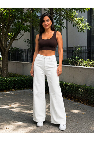 komera Women's White Color Lycra Palazzo 3449_S13 High Waist Battal Pants