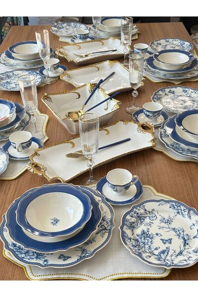 MD MİMOZA DEKOR Yemek Takımı 51 Parça 6 Kişilik Blue Life