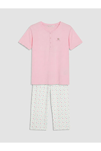LC Waikiki Ecru Patterned Women's Capri Pajama Set
