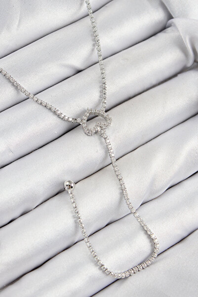 ETC Brass Zircon Stone Heart Model Silver Color Y Necklace 5886 - Miyng5631-1908