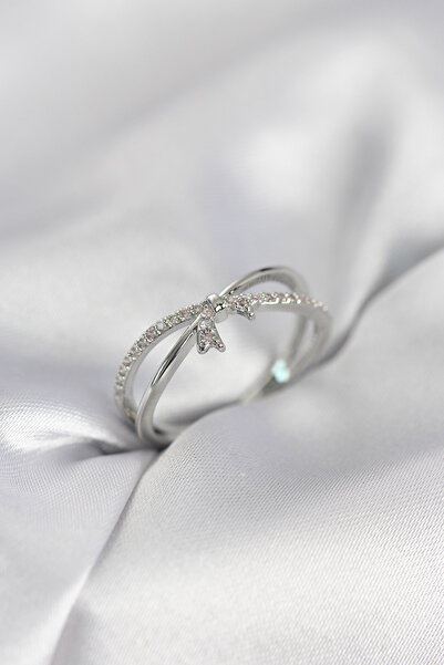 northcity n Bow Model Women's Ring Silver Color with Zircon Stone - 5886