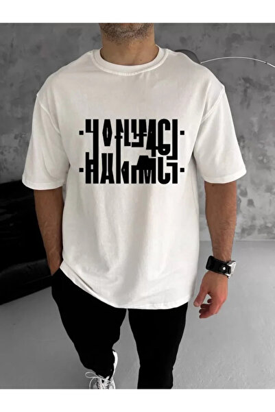 Efnaz style Unisex Crew Neck Folded Printed T-Shirt - White - S - White