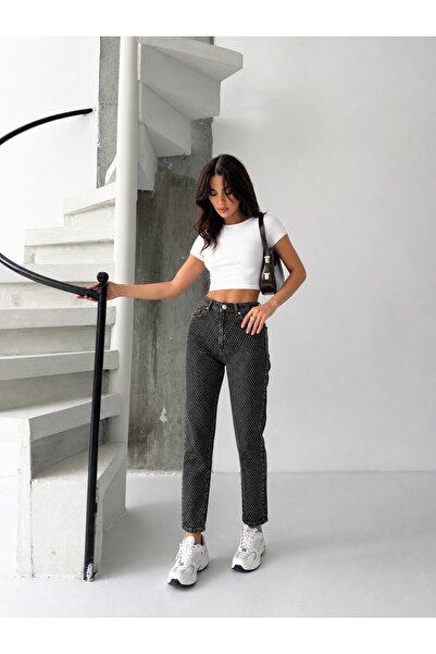 KENE JEANS Brown Tinted Leg Stone Decorated Mom Jeans