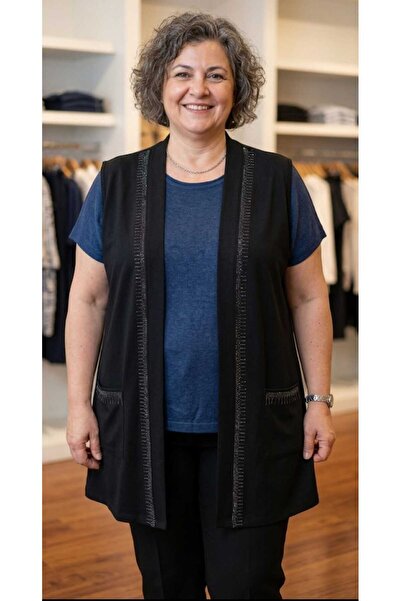 güncüoğlu Plus Size Double Pocket Combed Cotton Vest