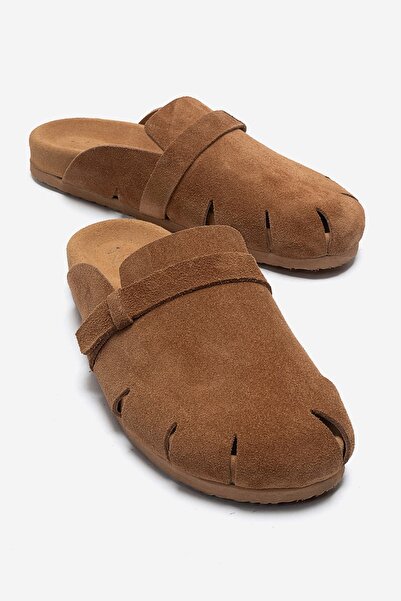 Zeynep Sıradağlı Verloni Men's Genuine Leather Slippers Tan Suede