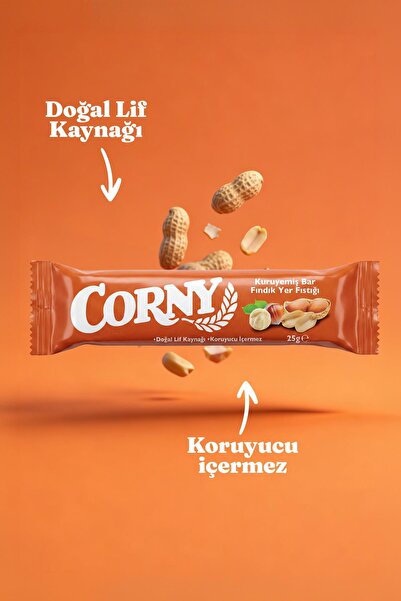 CORNY Fındık Yer Fıstıklı Doğal Lif Kaynağı Kuruyemiş Bar 25g x 12 Adet