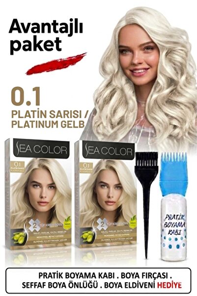 Sea Color Set Saç Boyası 0.1 Platin Sarısı 2 Li 2 Kutu+Pratik Boya Kabı
