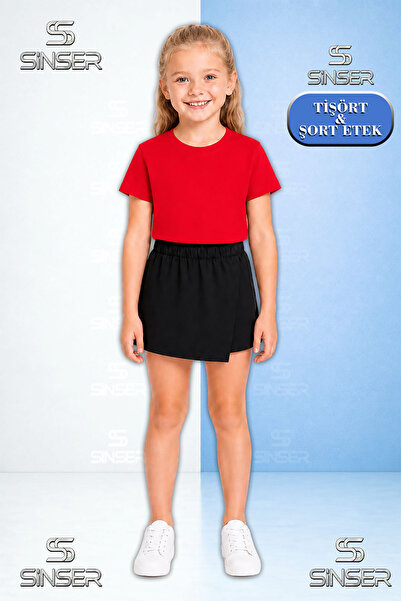 SS SİNSER Team Girl's Plain Unprinted Short Sleeve T-Shirt Shorts Skirt