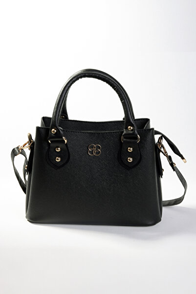 BagMolly Long Strap 3-Compartment Lined Shoulder and Hand Bag Black Plain Pat...