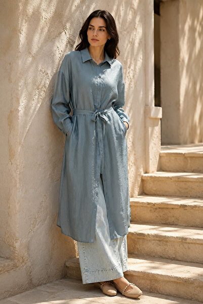 Ceremony Double Layer Belted Nile Tunic 165 Blue