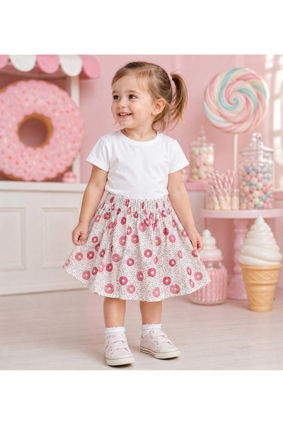 miccolatte for you tiny heart تنورة من قماش البوبلين المزخرف بخصر مطاطي للأطف...