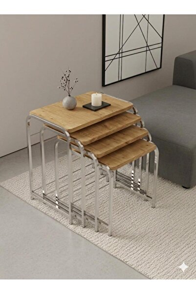 ERYALUX HOME 4'LÜ BUKET MODEL GÜMÜŞ-ÇAM ZİGON SEHPA
