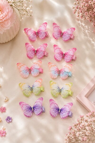 VERA HOUSE Girl's rhinestone and double-layer butterfly hair clip set (10 pie...