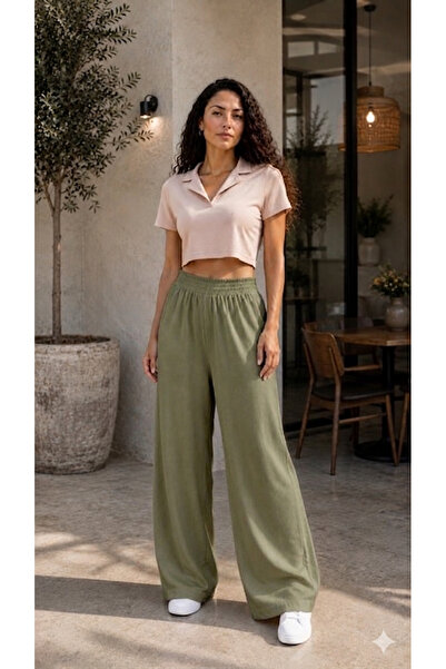 LY LEYO TEKSTİL Women's Wide-Legged Pants with Elastic Waist and Without Pockets