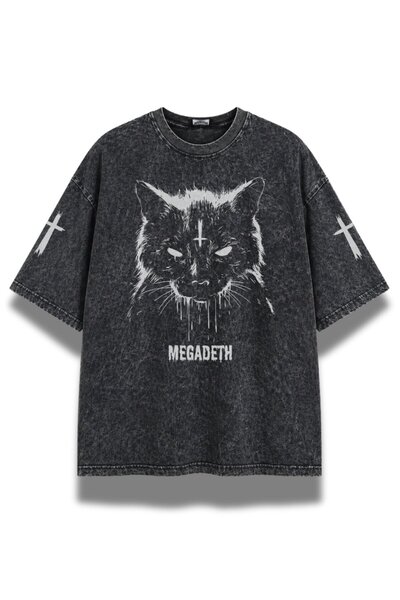 Fuddy Moda Μπλουζάκι Unisex Oversize Megadeth με στάμπα γάτας και σταυρού στα...