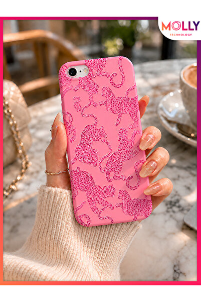 Molly iPhone 6S İçin Pink Predator Desenli İçi Kadife Silikon Kılıf