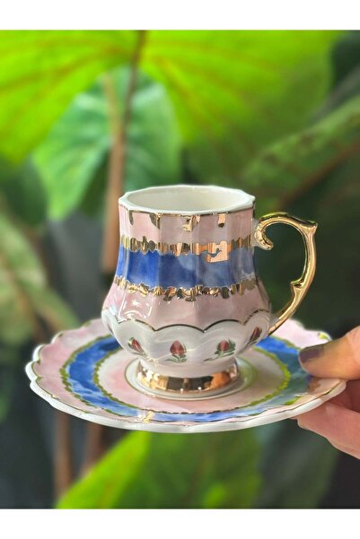 şirineşyalarım Brenda Pudra El Boyama 6-Person Turkish Coffee Cup Set - 90 ml