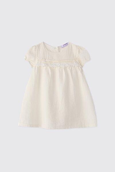 Panço Newborn Lace Detailed Ecru Dress