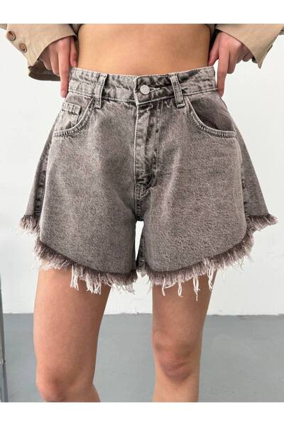 RESPACK DENİM Kadın Füme Yıpratma Detaylı Denim Şort