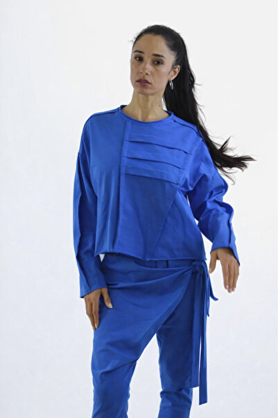 ZAYA Modern blue women's tracksuit – Casual sport set with asymmetrical design
