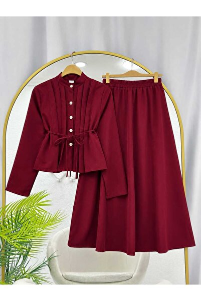 MODA VEDAT Bluză de damă cu fustă cu pliuri -0550