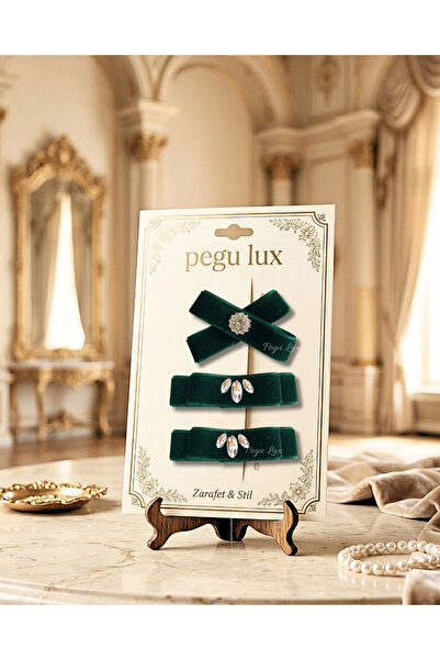 pegu baby collection Set de 3 agrafe de păr din catifea verde smarald, mici, ...
