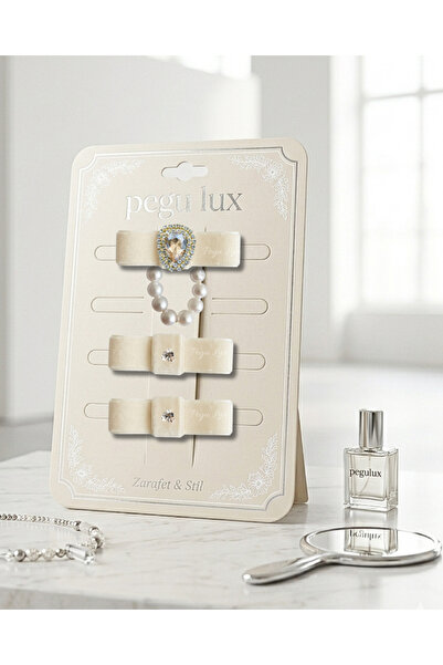 pegu baby collection Set de 3 agrafe de păr din catifea ecru, stil mini lux, ...