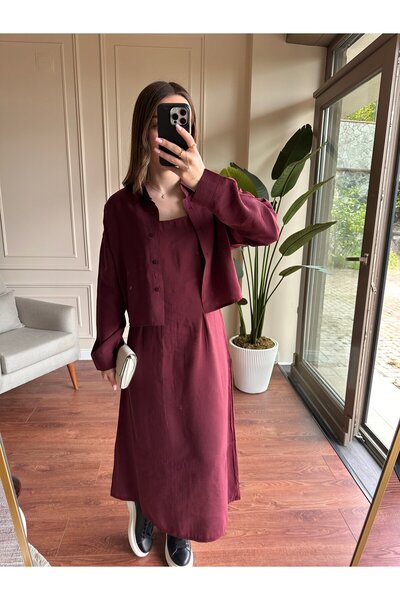 Alyalisbutik Shirt Dress Modal Set - Burgundy