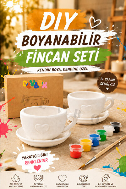 devhome 2’li Boyanabilir Fincan Seti | Taş Tozu & Alçı DIY Boyama Aktivite Se...