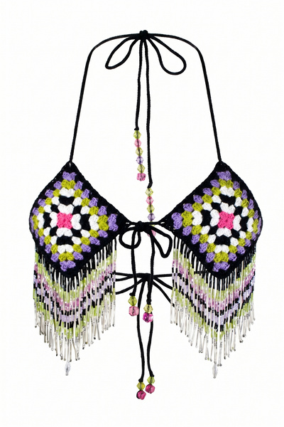 LARA ARI Midnight Bazaar Boncuk İşlemeli Örgü Bikini Üstü