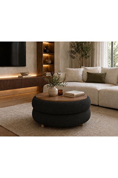 own home Venüs Doğal Formlu Teddy Kumaş Kaplamalı Ahşap Ayaklı Modern Orta Sehpa