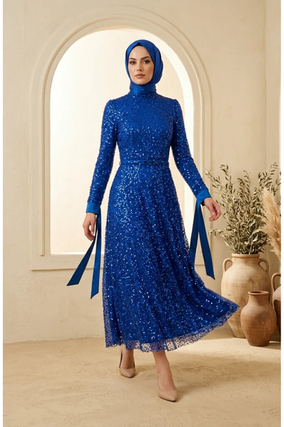 sefamerve Rochie de seara din tul brodata cu margele 5730-07 Saks