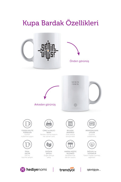 HEDİYENOMİ Seninismin > Mug Cup - Bamboo Coaster - Bamboo Snack Bowl - Wooden Phone Holder - Laser Marking > Sickbct1