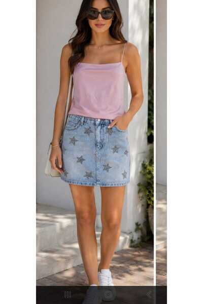 Minası Butik STAR SHİNE DENİM ETEK MAVİ