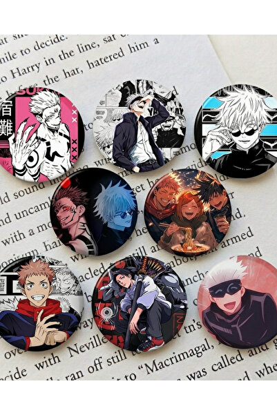 Toum Anime Jujutsu Kaisen Tasarım 8'li Rozet 70 mm PVC Kaplı Çanta Ceket Yaka...