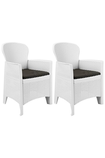 vidaxl Garden chairs with cushions, 2 pcs., white, plastic, rattan look