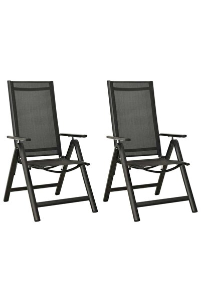 vidaxl Scaune de grădină pliante, 2 buc., negru, textilenă&aluminiu