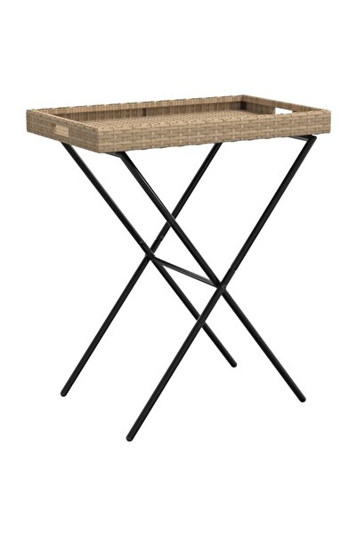 vidaxl Folding table with tray, beige, 65x40x75 cm, polyrattan