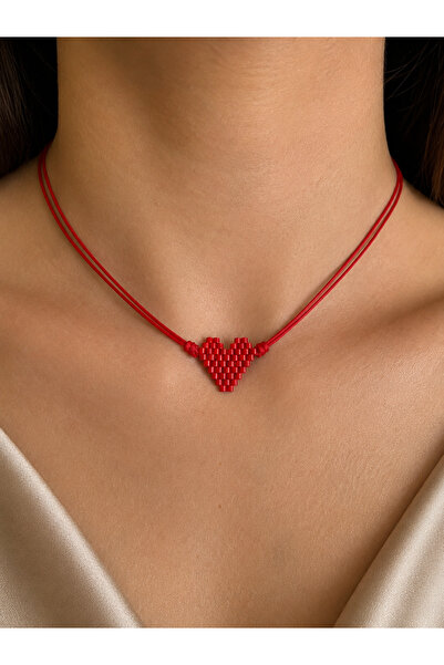 Atelier Çağla Red Miyuki Heart Love Necklace