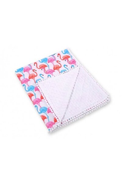 Bobono Paturica din bumbac cu doua fete 90x75 cm Minky Flamingo