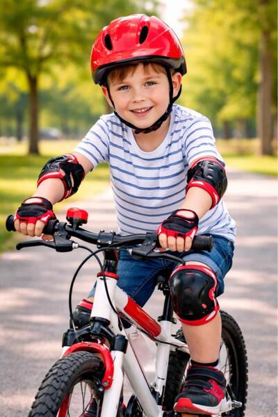 NW NessiWorld Children's Helmet and Knee Pads, Elbow Pads and Gloves Set Red/...