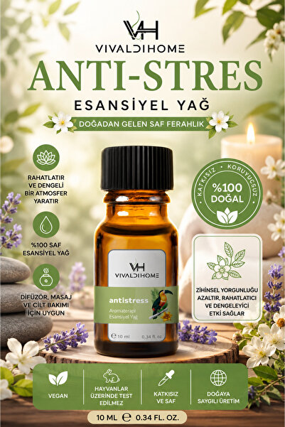 vivaldihome Anti Stres Esansiyel Yağı 10 ML – Saf Aromaterapi Yağı, Buhurdanl...