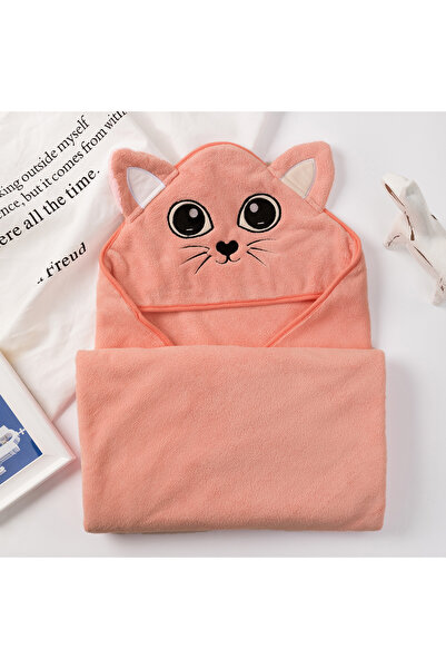 REEFI Baby Hooded Towel Blanket Cat Design Apricot Color Soft Newborn Wrap
