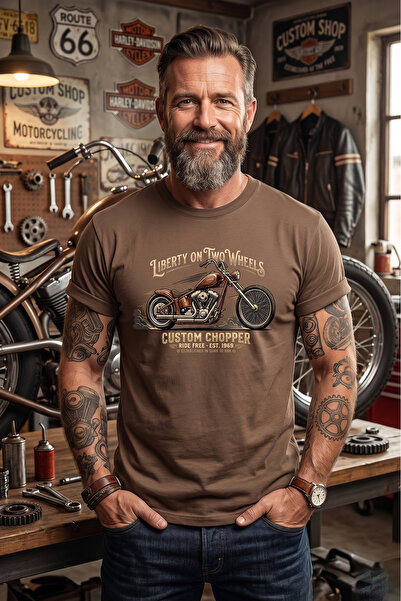 remonz Tricou unisex din bumbac imprimat cu ilustrație retro cu motociclete