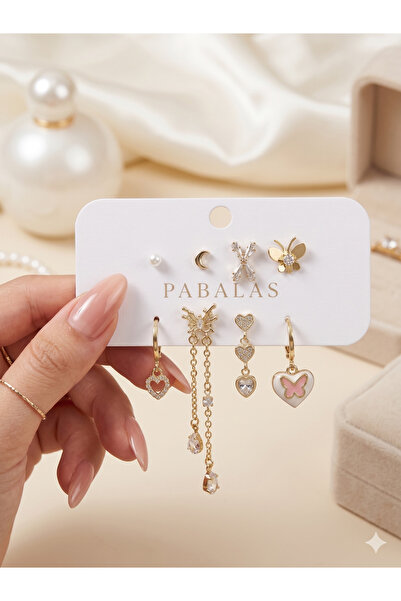 PABALAS Gold Color Brass Earrings Set 8 Pairs 16 Pieces Tarnish Resistant Hea...