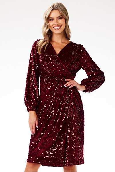 Awama Rochie cu paiete, visiniu, poliester, S INTL