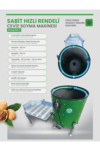 BURKON MAKINE Burkon 190 Litre Rendeli Sabit Devirli Ceviz Soyma Makinesi