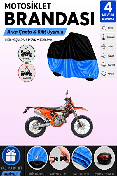 Cemku Double Black Top - Blue Bottom, Rear Bag Compatible Ktm 250 Exc-F Motor...