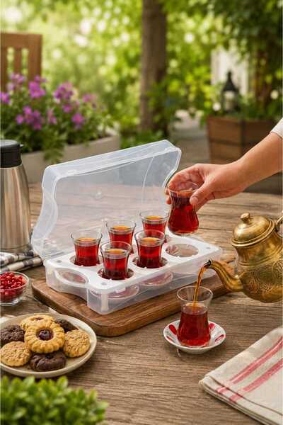 zemihra Çantalı 6'lı Çay Bardağı Taşıma Organizeri Kapaklı Piknik Bardak Taşı...