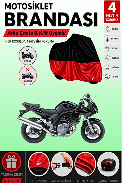 Cemku Double Black Top - Red Bottom, Rear Bag Compatible Suzuki Sv650S Motorc...